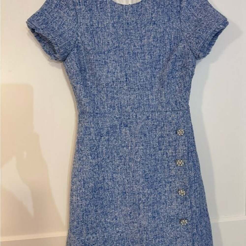 Likely Blue Tweed Short-Sleeve Sheath Dress